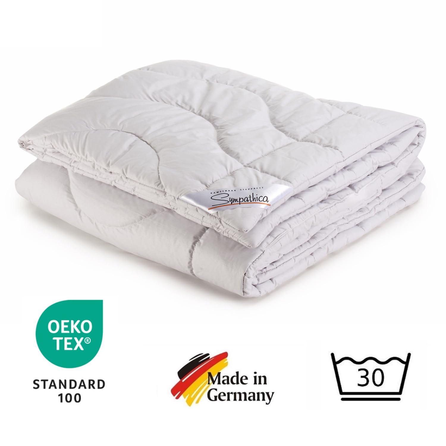 Sympathica Kamelhaar Bettdecke 100% Kamelhaar | Kamelhaardecke Duo warm | Winterdecke | Ganzjahresdecke | 200x200 cm | 30° Wäsche | Oeko-TEX-Zertifiziert | Made in Germany