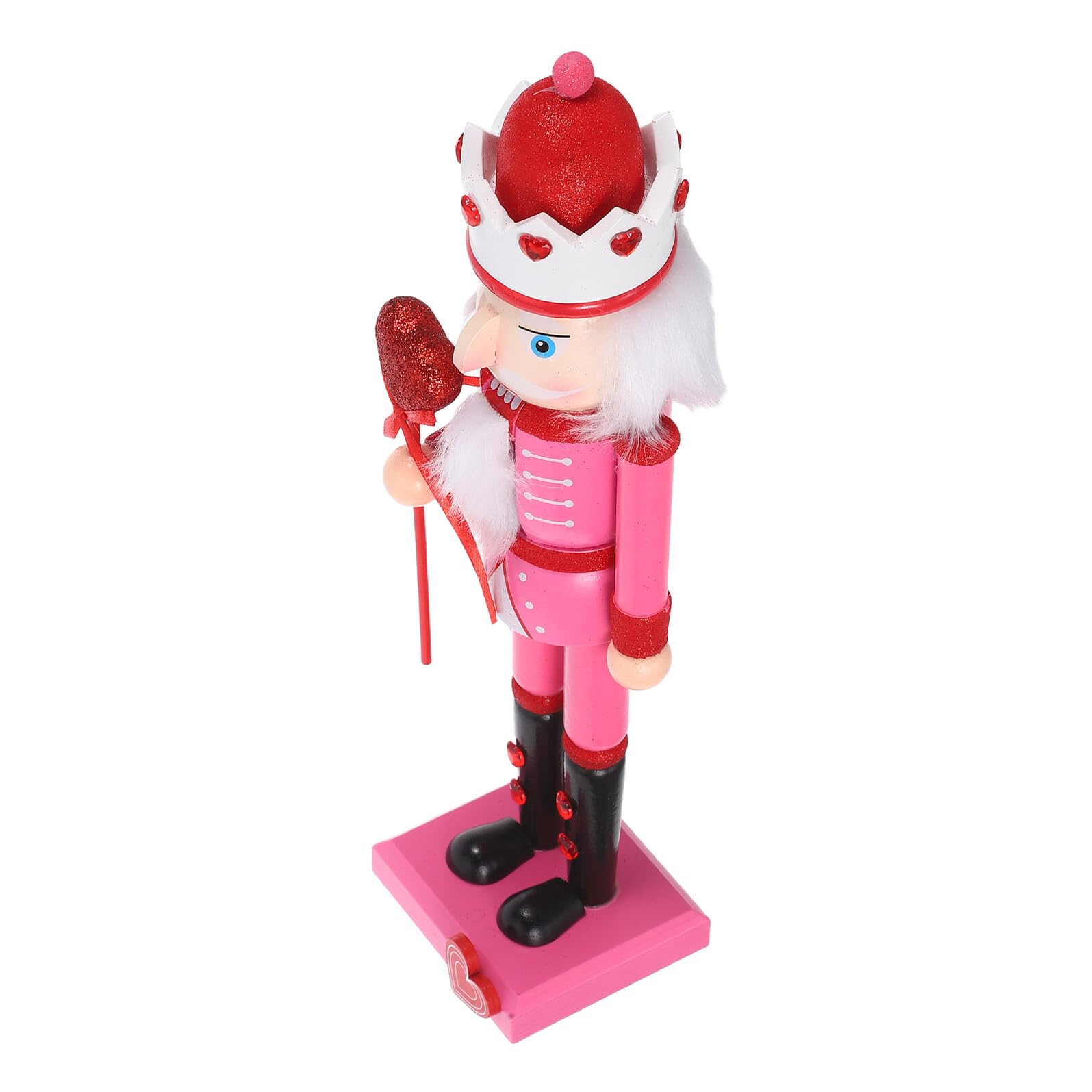 Cabilock Nussknacker Figur 37cm Rosa mit Herz Feenstab Handbemalt Tisch und Kaminsims Dekoration für Valentinstag Winterfeste
