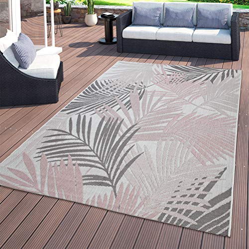 TT Home Alfombra De Interior Y Exterior, Balcón Y Terraza, con Diseño De Palmeras, Rosa, Größe:80x150 cm