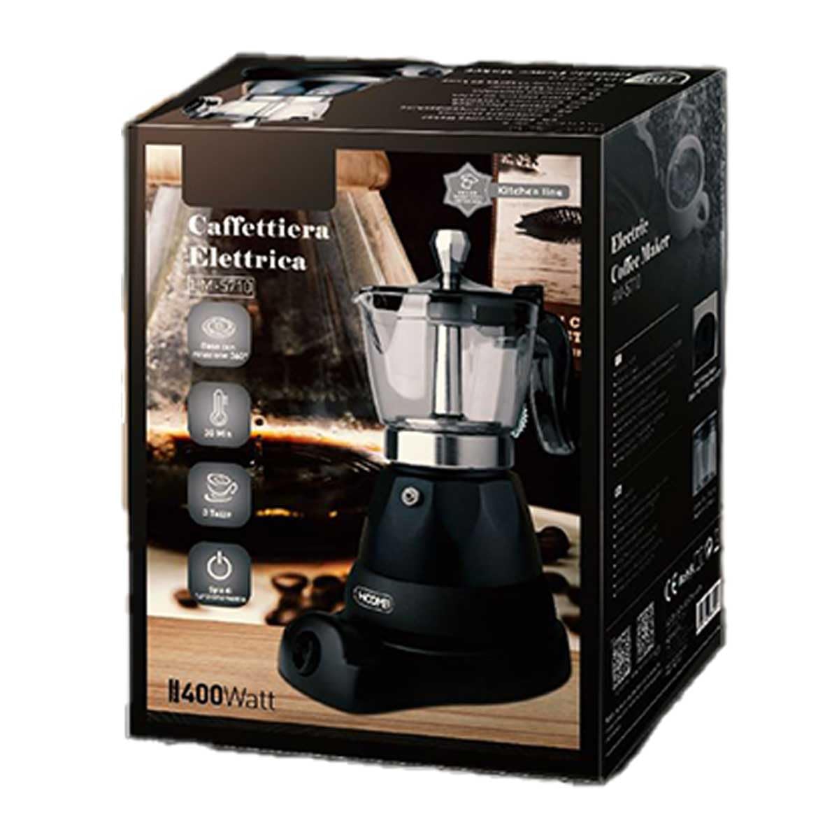 A2ZWORLD Caffettiera Elettrica a 3 Tazze 400W, Macchina da Caffe Elettrica con Base Rotazione a 360°, Mantiene Calore fino 30min, Design Moderno