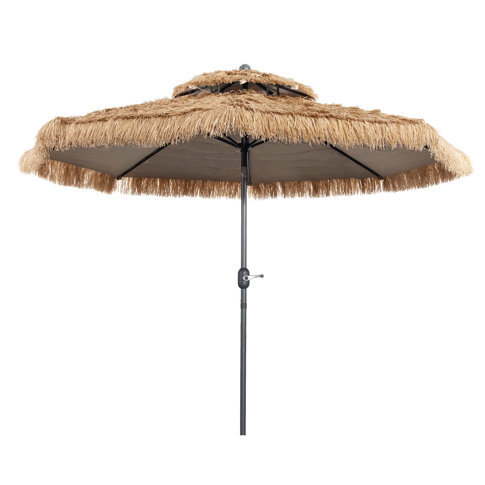 COSTWAY Sombrilla 270/300 cm con Techo de Paja, Sombrilla Estilo Hawaiano con 8 Varillas, Botón para Inclinación, Sombrilla de Exterior con Doble Respiradero para Playa Patio Piscina