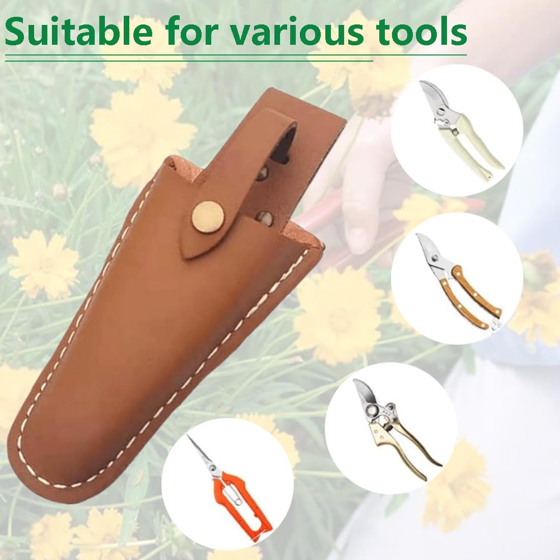 2pcs Pruner Holster,Pliers Holster with Snap Gardening Case Pouch Bag,Gardening Scissors Tool Holder for Garden Shears, Tool Pliers, Pruning Knife Belt Cover（Yellow + Brown）
