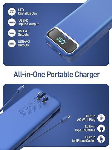 Miniatura 3 de Cargador portátil con cables integrados y enchufe de pared de CA, PD20W y SCP22.5W USB-C carga súper rápida, carga de teléfono de viaje de 20000