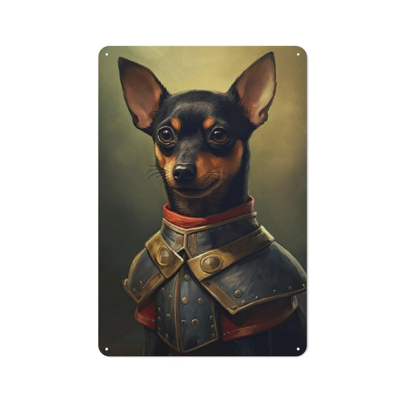 Miniature Pinscher Knight Vintage Tin Sign 30x20cm, Rustic Bistro Wall Plaque for Kitchen, Cafe, Pantry Or Dining Room