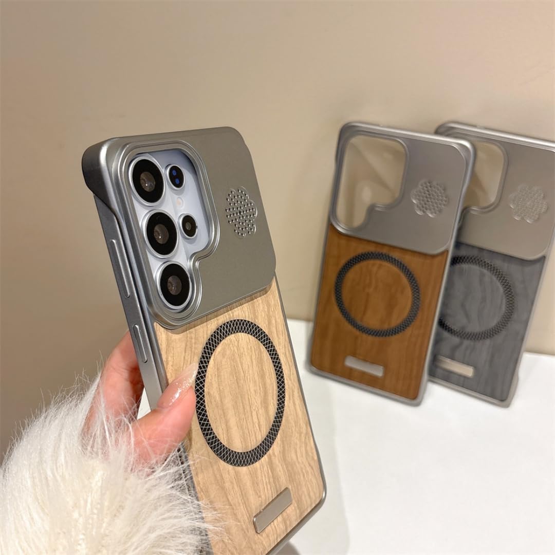 Etui magnetyczne bezramkowe z drewna imitującego skórę do telefonu Samsung S26 S25 Ultra S24 Plus Fe A56 A55 S26ultra z powłoką bezramkową (do Galaxy A55/szary)