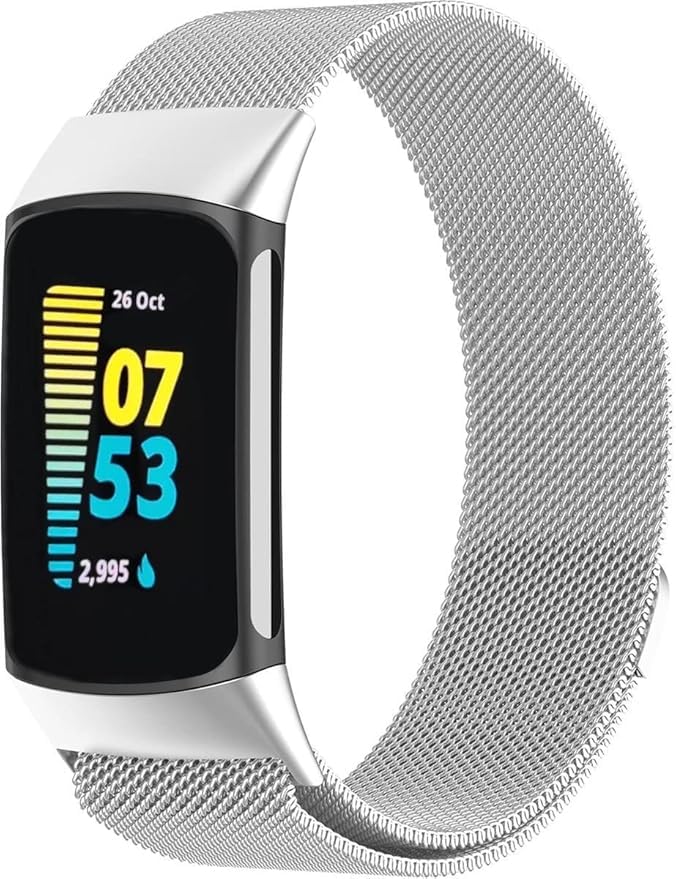 Panda Bobo Straps compatible with Fitbit Charge 6/5 Strap, Milanese Stainless Steel Replacement Band (Silver)