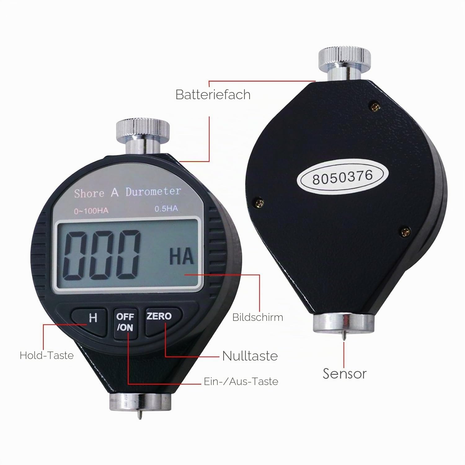 Shore Härte Messgerät, Tragbarer 0-100HA A Gummireifen Durometer, Härteprüfer mit Großem LCD-Anzeige Meter, Härteprüfgerät Digital, zum Messen der Härte von Gummi Silikagel Reifen Kunststoff