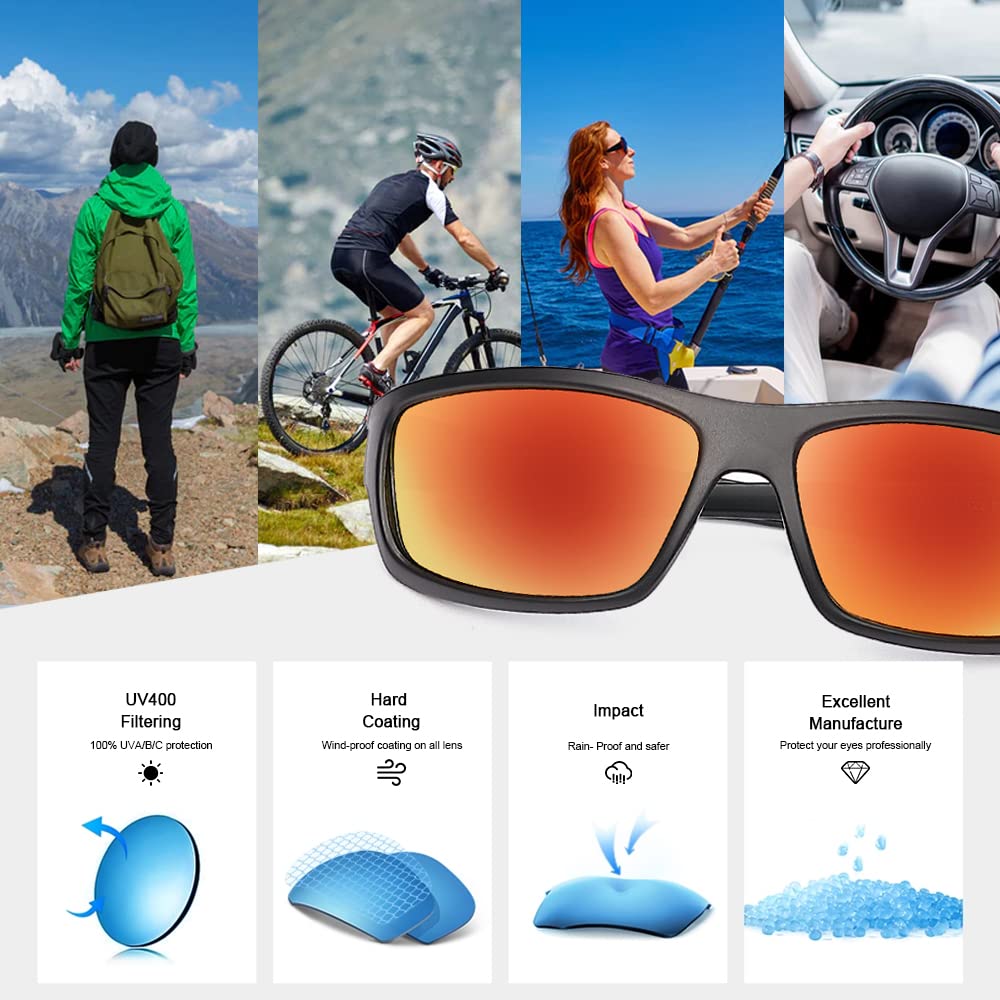 Occhiali da sole sportivi polarizzati da uomo, finitura opaca, lenti a specchio, anti-UV, confezione da 2