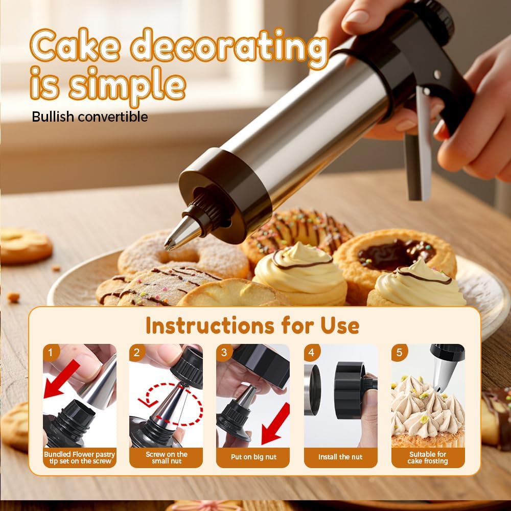 Stainless Steel Cookies Press, 2026 New Cookies Press for Baking, Upgrade Cookie Press Gun Kit with 8 Icing Tips and 13 Cookie Discs, Spritzer Cookie Press Gun for Kitchen Baking (Red)