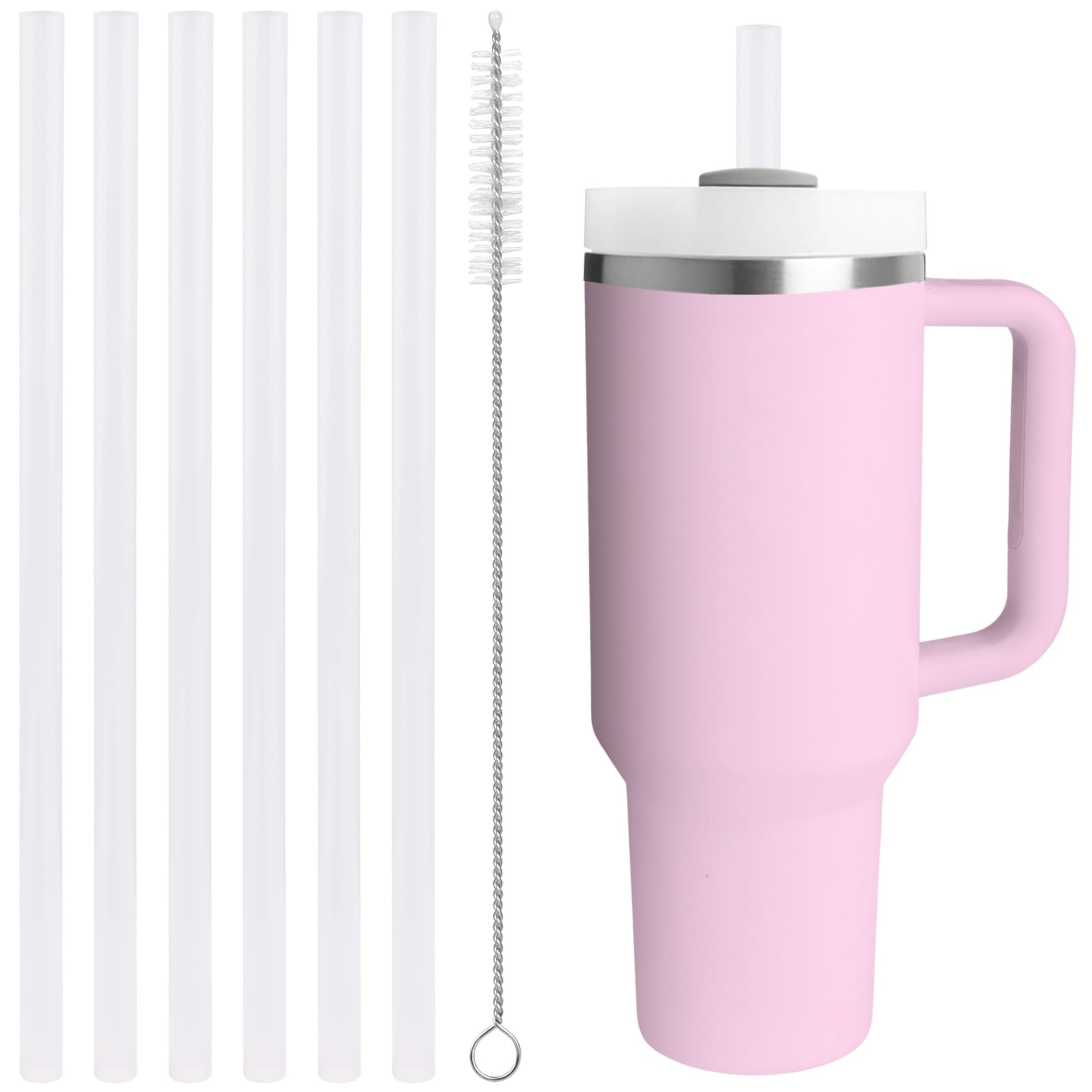 Replacement Straw Compatible with 40 oz Stanley Quencher Tumbler, 12 Inch Extra Long Reusable Plastic Straws for 40 Oz Cup, White-6 Pack