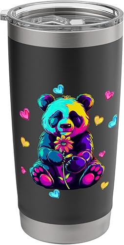 Streetwear synthwave 80s 90s retro Panda heart flower teens Stainless Steel Insulated Tumbler