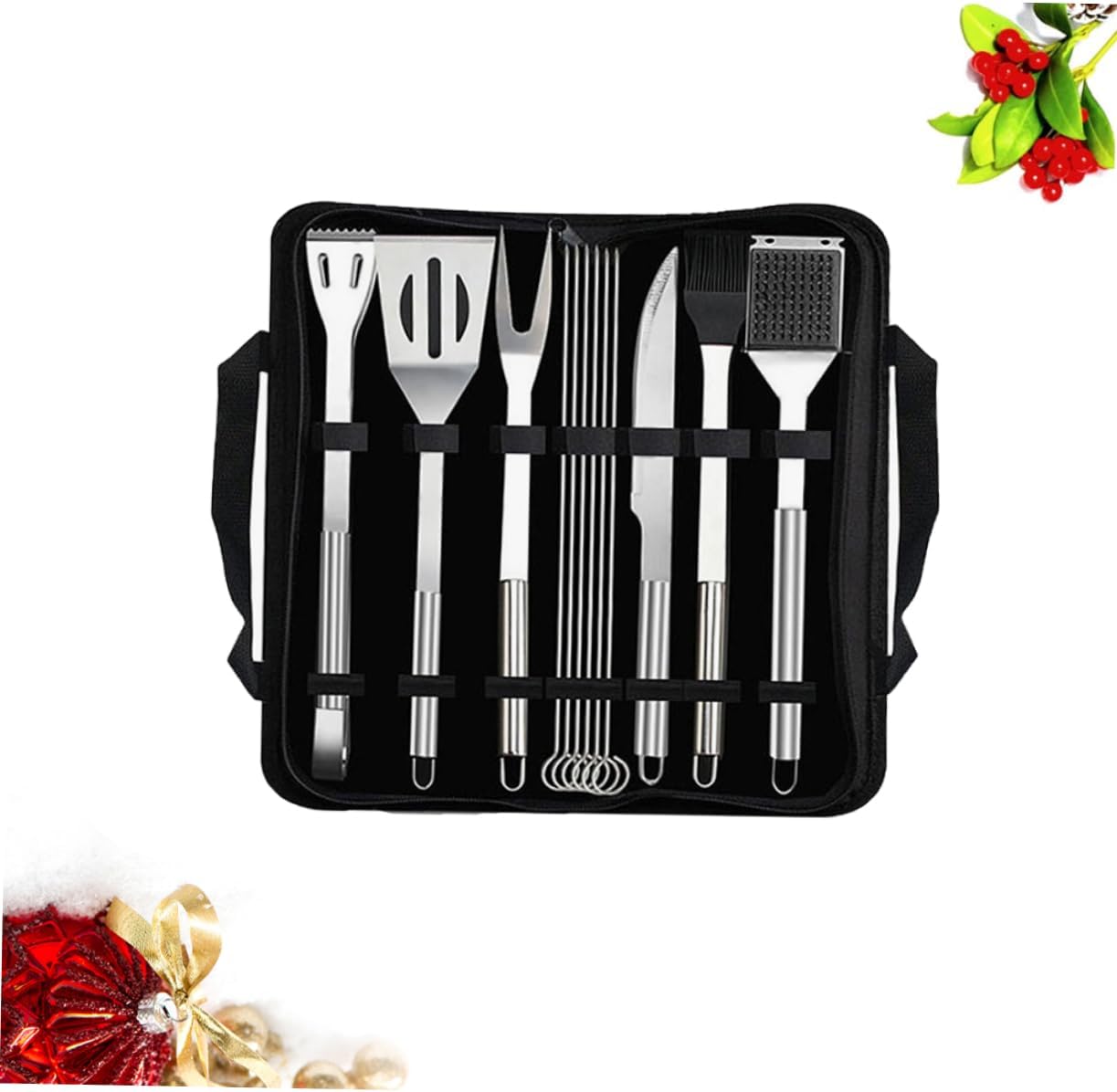 PRETYZOOM 12pcs Barbecue Tools Kit Stainless Steel BBQ Tools Set Spade Brush Knife Fork Tweezer Grill Accessories Storage Bag