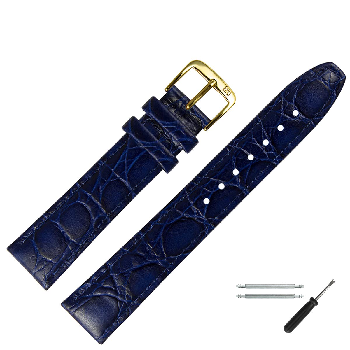 MARBURGER Uhrenarmband 16mm Leder Kroko (Caiman) Prägung Mit Naht - Werkzeug Montage Set 52916