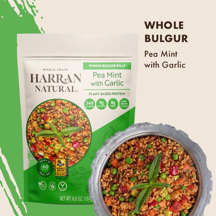 Miniatura 8 de Harran Natural Comida instantánea Bulgur Pilaf de grano entero, menta de guisante con ajo, vegano, proteína a base de plantas, sin OMG, fácil para