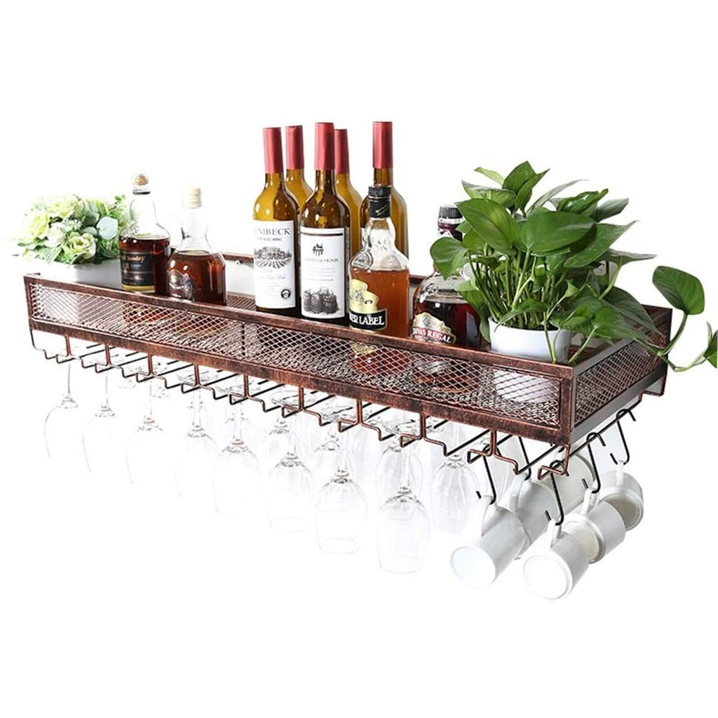 Support de verre à vin en métal fixé au mur avec rangement bouteilles suspendu