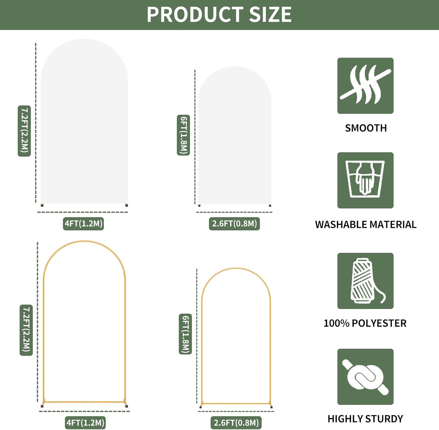 2 Pack Metal Arch Backdrop Stand and Cover Set (6FT / 7.2FT), Backdrop Arch Stand with White Arch Backdrop Cover