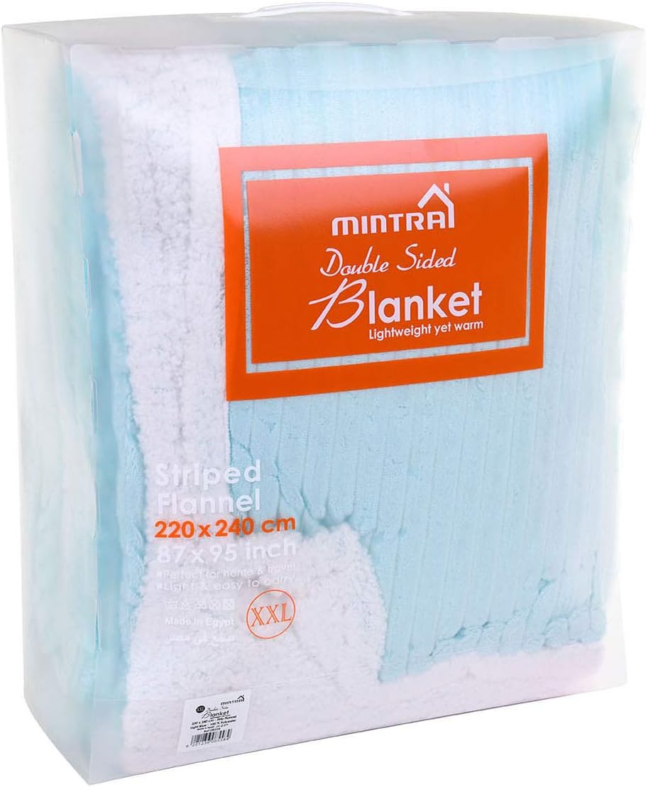 Mintra Home Sherpa Throw Blanket – Ultra-Soft Feel, Cozy, and Thick Double-Sided Flannel, Ideal for Winter and Cold Weather, Plush for Warmth and Snugness – 86inches by 94inches, XLarge, Light Blue