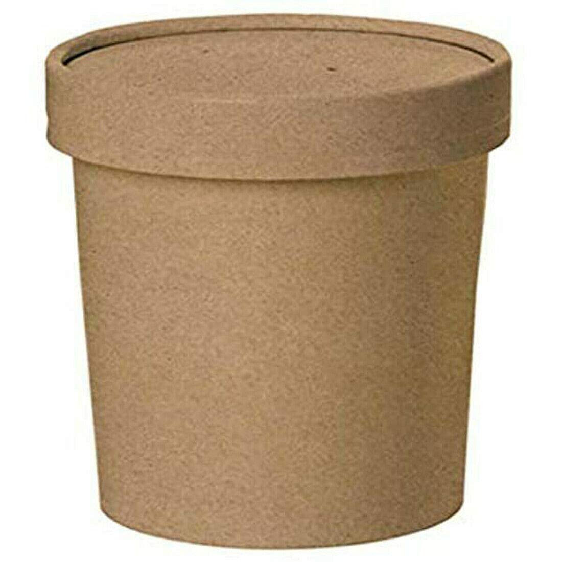 We Can Source It Ltd Brown - Kraft Paper Soup & Ice Cream Containers 8Oz With Lids – Strong Disposable Cardboard Pots For Hot & Cold Food – Ideal For Takeaway, Deli, And Catering Use - Pack Of 25