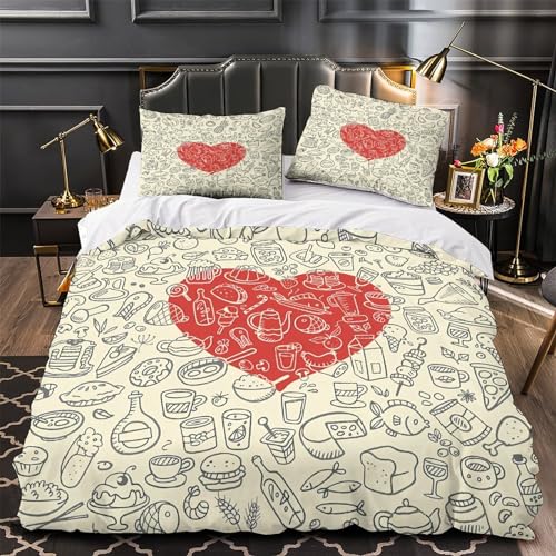 Housse de couette 3D cœur rouge king size en microfibre douce