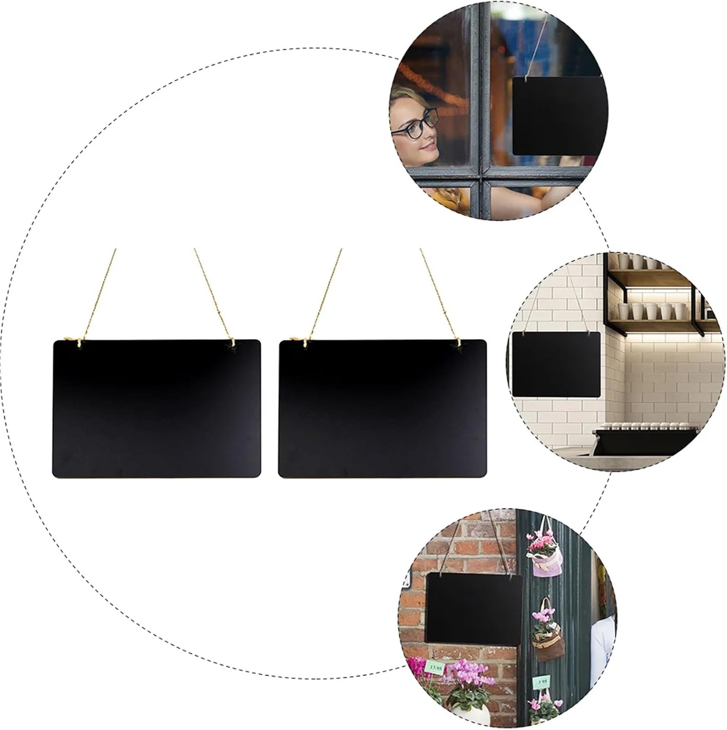 4pcs Chalkboard Signs Wooden Small Mini Double Sided Hanging Chalkboard Lightweight Notice Board for Wall Door Window Display