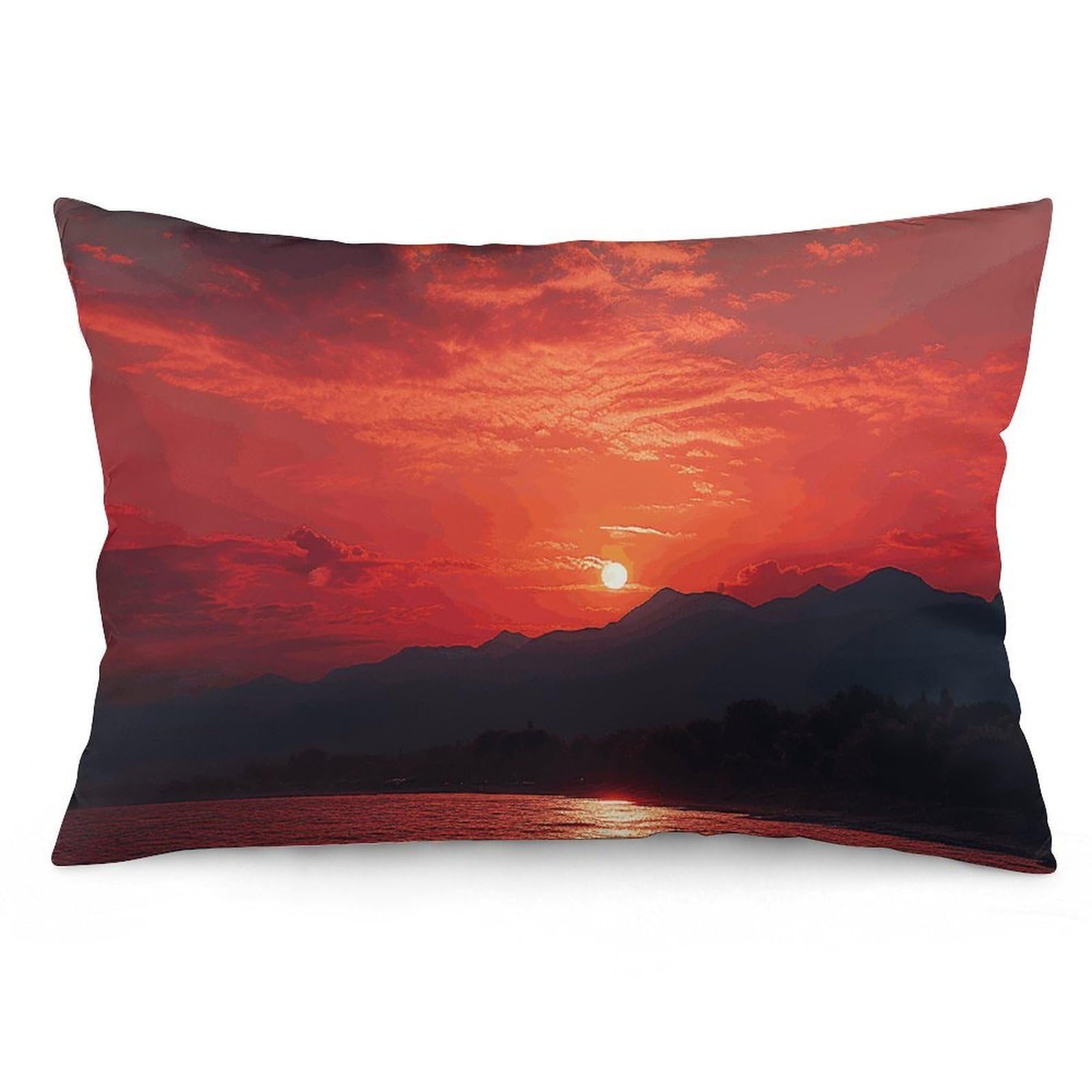 2 Pack Pillow Cases for Hair and Skin, Soft Breathable Pillow Case Covers with Hidden Zipper, Fiery Red Sunset Pillowcase 12 "x20 Pillow Covers for Sleeping Gift