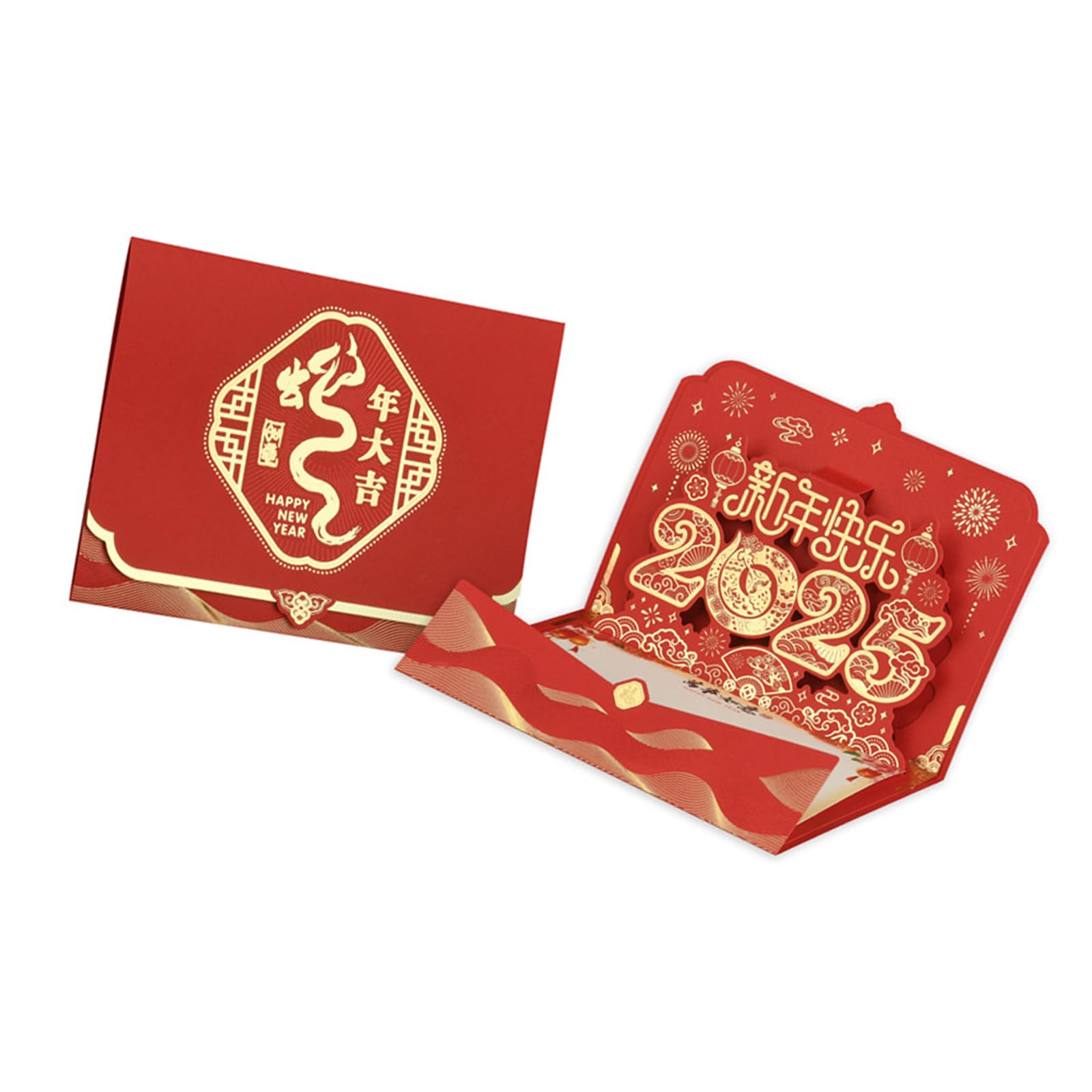 Buxuaaaa Year of the Snake 2025 3D Popup Spring Festival with Envelope Chinese New Year Blessing Card for Family and Friend Chinese New Cards