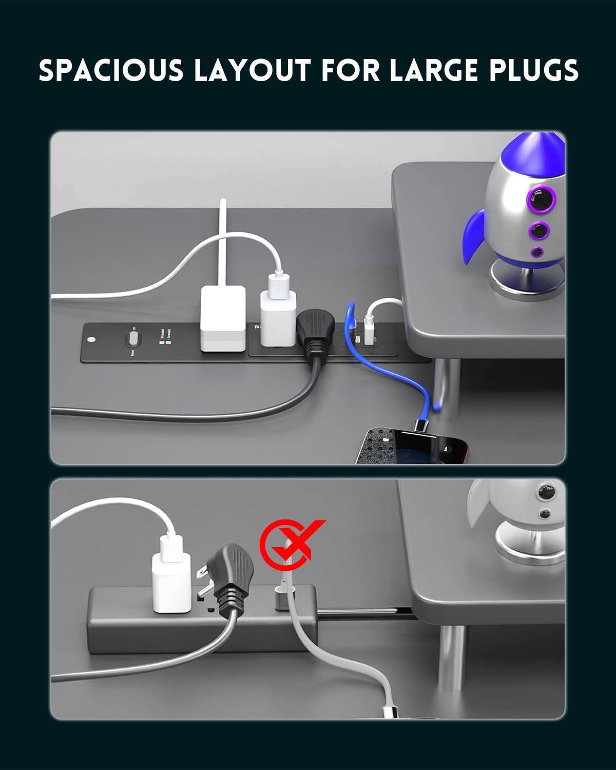 PLUGTUL Unterputz Netzteil 6x Einbaufuß Unterputz Schnellladung PD 20W Steckdose Flachstecker 14 Gauge Überspannungsschutz 980J Steckdosenleiste Unterputz Schwarz