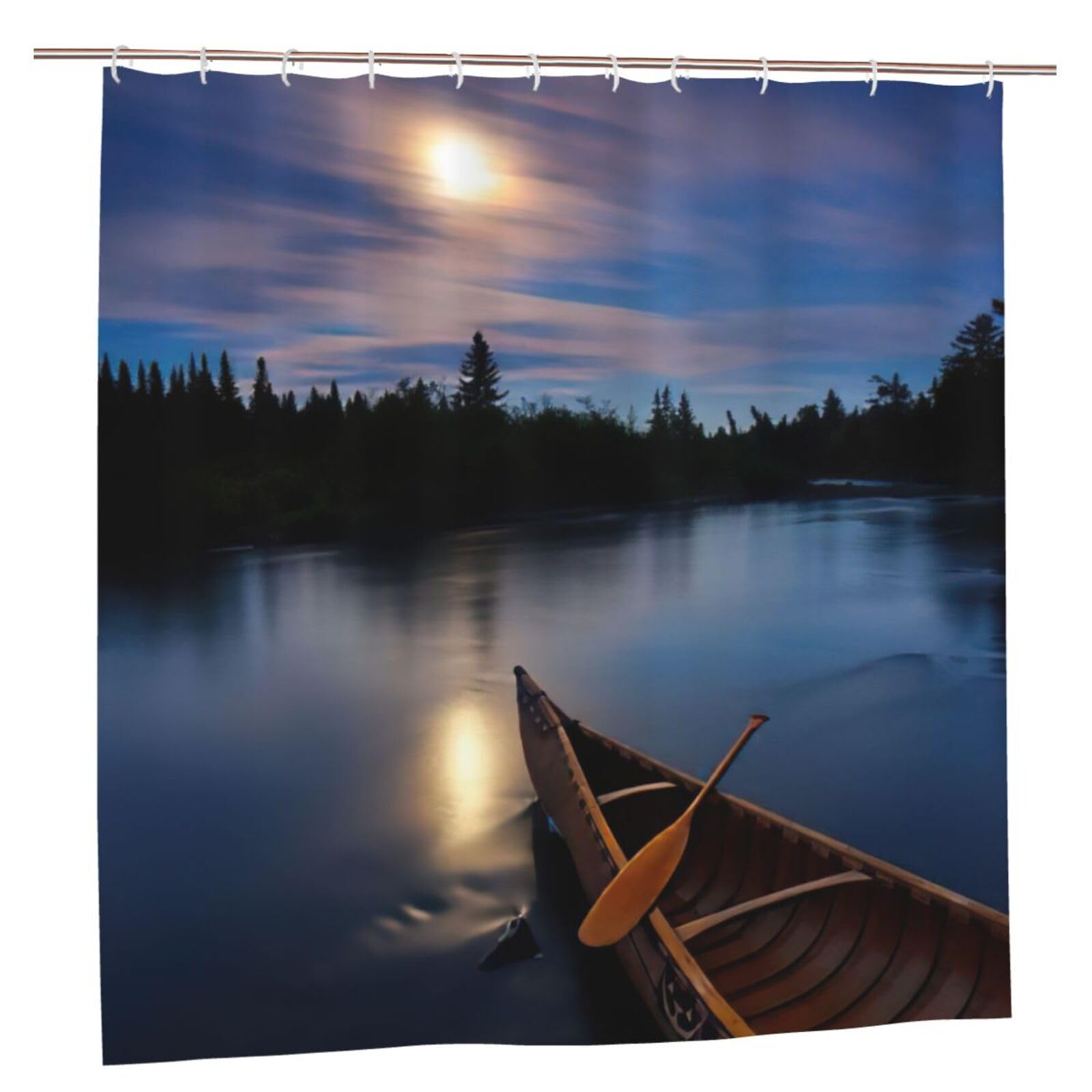 Rideau de douche 12 œillets inoxydables Moonlit Canoe contre la rouille