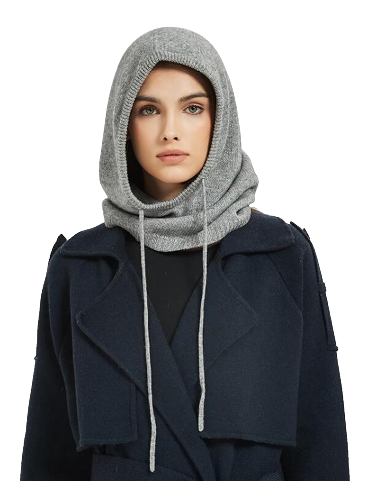 Unisexe Cagoule Bonnet Echarpe à Capuche, 10% Cachemire & 90% Laine, Hiver Doux Tricoté Chapeau Tube Écharpe 2 en 1 pour Femme Homme, Mode Chaud Foulard Loop à Capuche en Tricot, Cadeau Grey F