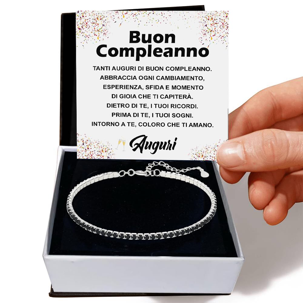 Bracciale Tennis Uomo Idea regalo Compleanno con Pietre di Zirconia Cubica per lui Finitura in Oro Bianco Argento 925 Natale - Cofanetto con DEDICA incluso