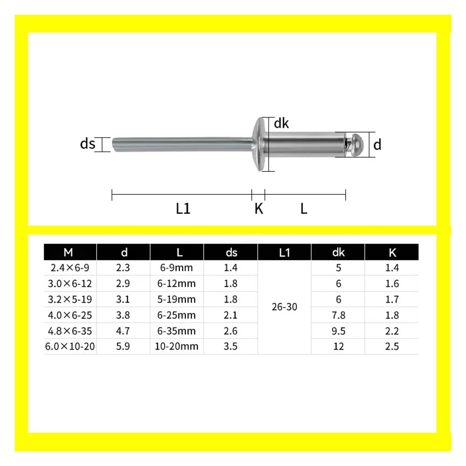 remaches ciegos, Remaches ciegos 30-50 Uds cabeza de cúpula aluminio mandril acero tirador escape Rebite clavo M2.4 M3.2 M4 .8 12mm(M3.2 (50pcs),8mm)