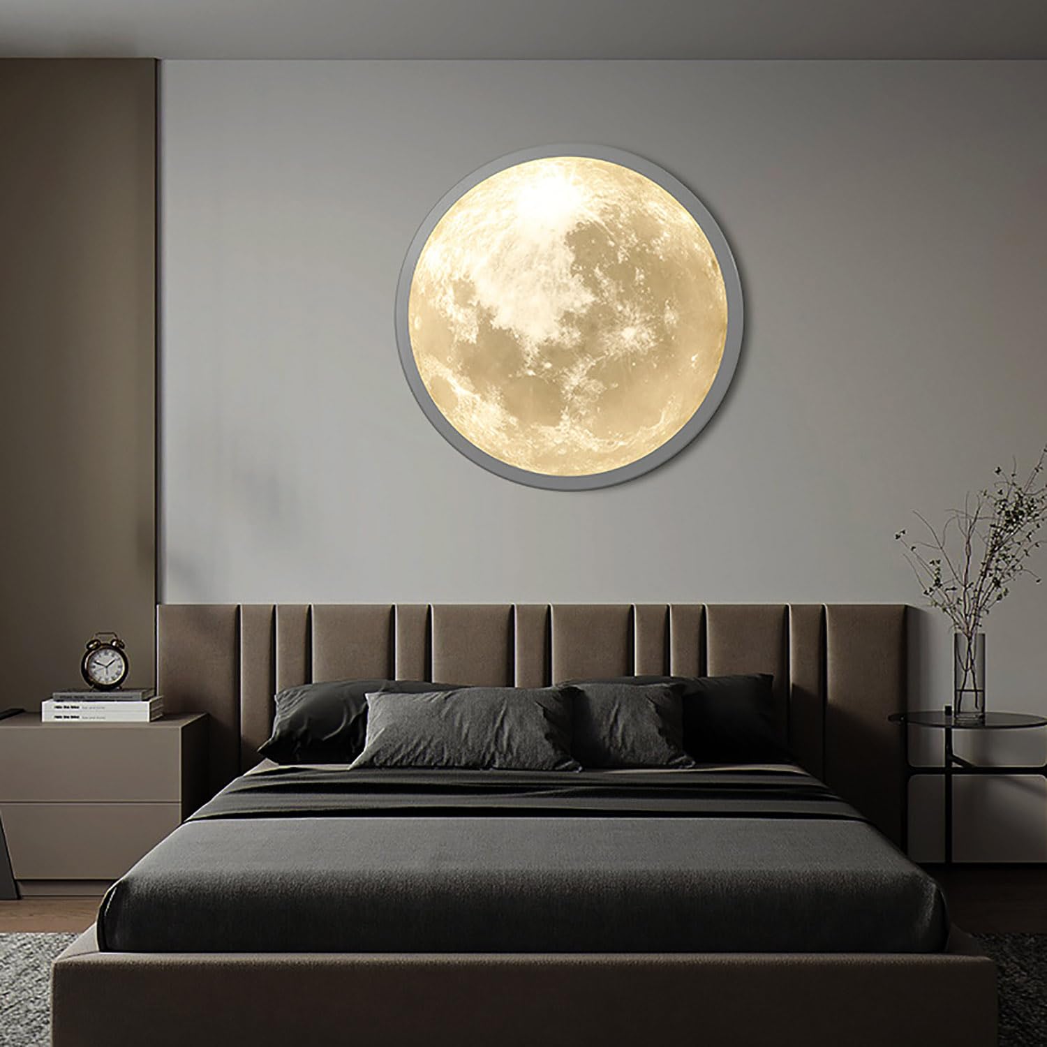Lampada da Parete a Forma di Luna, Luce 3D in Acrilico dimmerabile per Interni con Telecomando, Design Rotondo Ultrasottile, Illuminazione Decorativa per Camera da Letto e Soggiorno