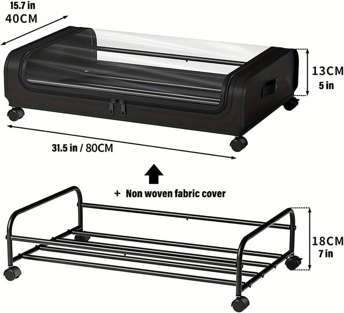 Transparent Visual Under Bed Shoe Storage Organizer Drawer,2 Pcs Under Bed Storage, Under The Bed Storage Containers with Wheels,Underbed Storage Containers