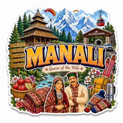 Image of Zesta Wooden Fridge Magnets Set | Refrigerator Decor Magnets for Kitchen | India Souvenir Fridge Magnet Collection | Wooden Magnet for Fridge Door Decoration (Manali)