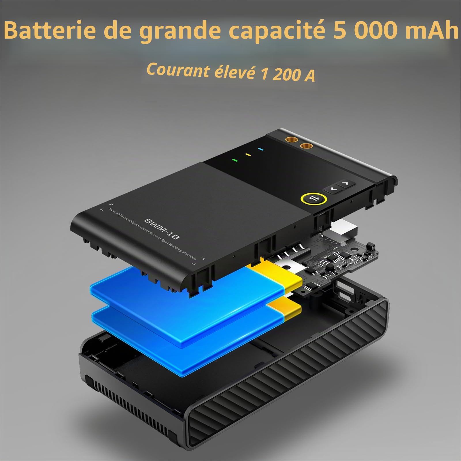 Poste à souder par points pour batteries, spot portable 5000 mAh avec courant de soudage 1200 A, tête de broche en laiton amovible, 0,1-0,25 mm nickel/fer/acier inoxydable/tôle d'aluminium