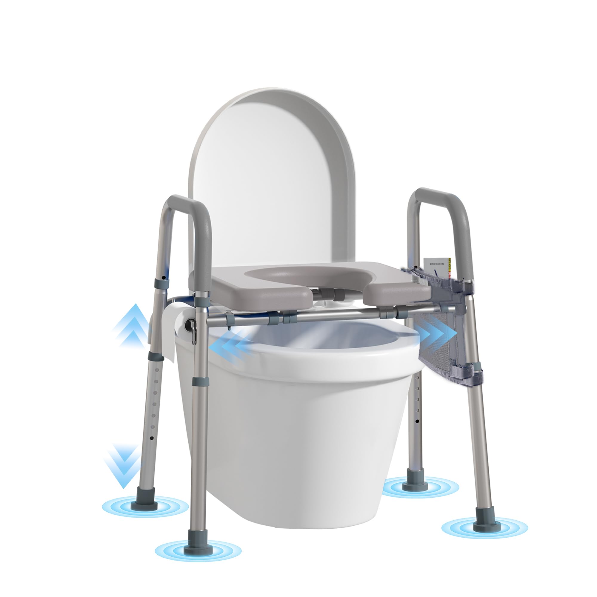 WHLICKS Raised Toilet Seat with Handles – Adjustable Width Elevated Seat, Cozy Padded Toilet Seat Risers for Seniors, Handicap & Disabled, Fits All Toilets, Gray