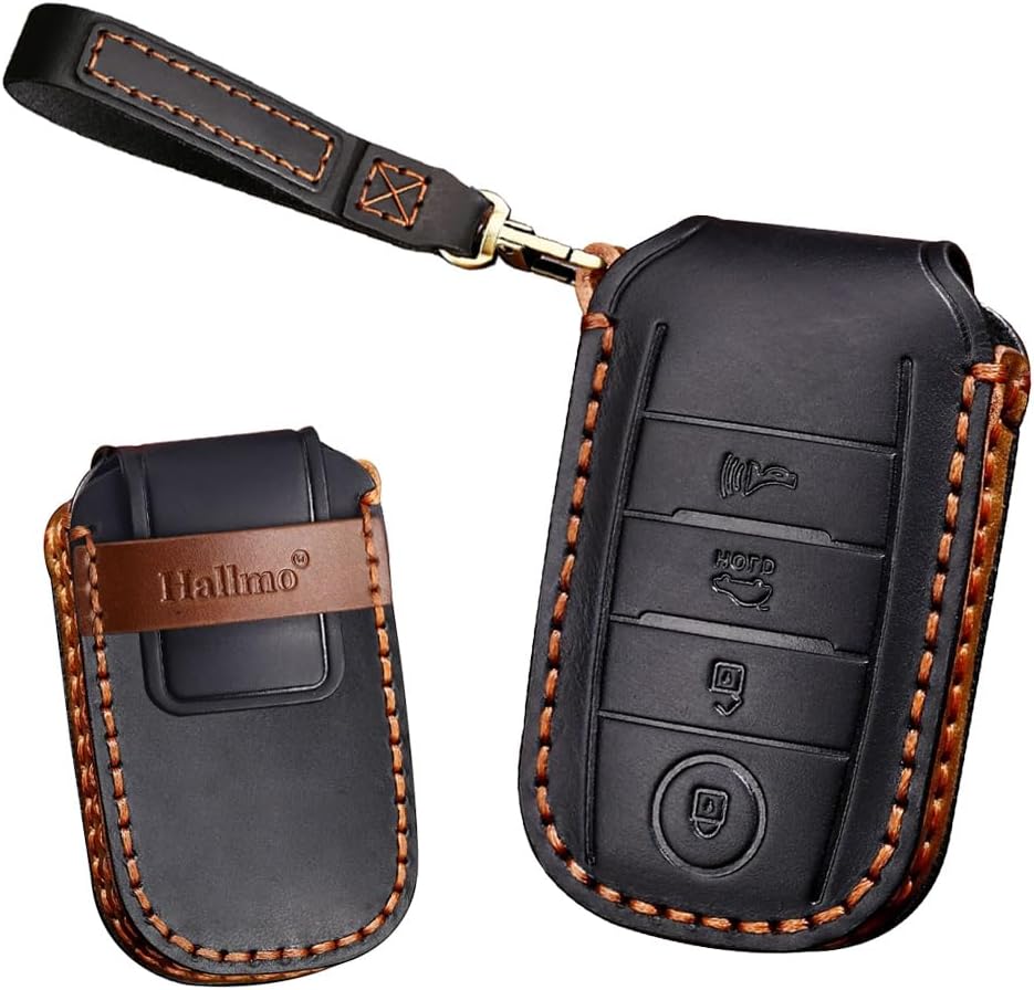 4 Button Leather Key Fob Cover with Keychain Fit for Kia Forte Forte Koup NIRO Optima Rio Sorento Soul Sportage Key Case Cover Key Shell Holder Key Protector Black