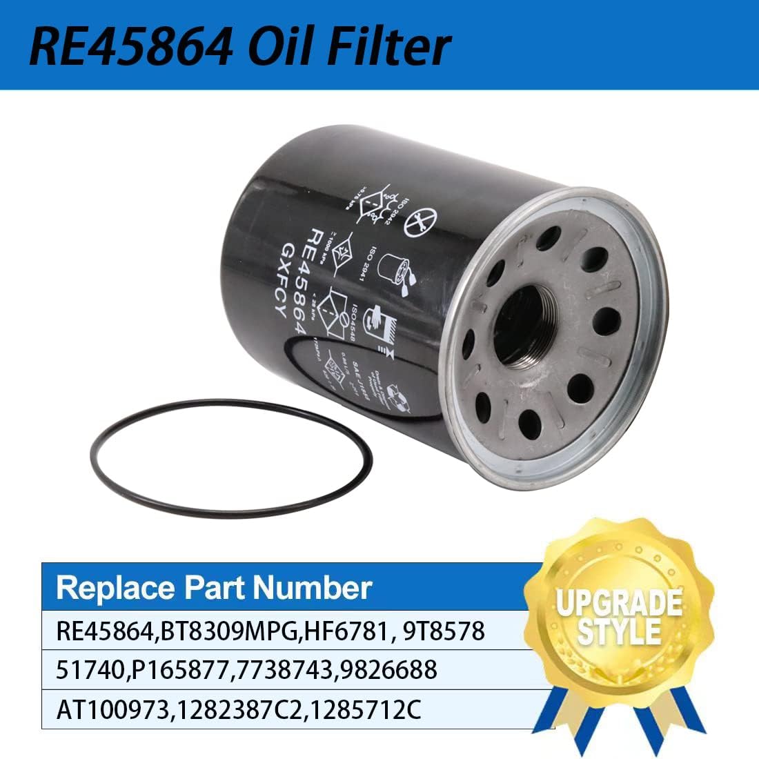 RE45864 Hydraulic Oil Filter Replace AT100973 AT135800 P165877 HF6781 51746 BT8309-MPG Compatible with John Deere Tractor 3025D 3035D 5050E 5055E 5076EF 4044R 5042D Skid Steer 125 90 Loader 5210 5310
