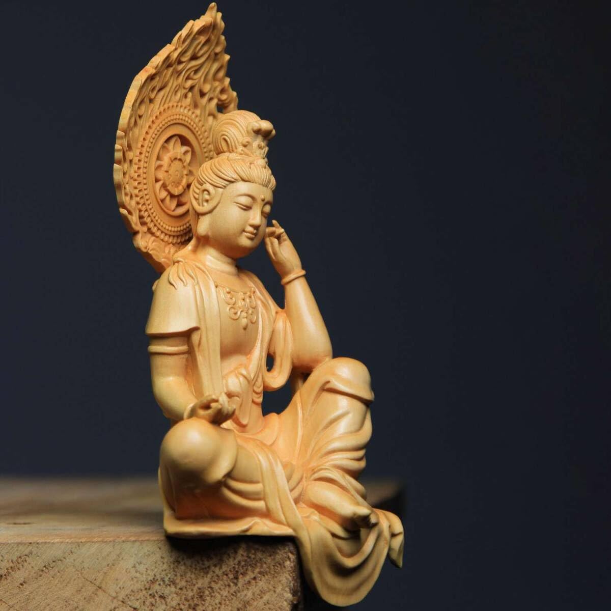 限定版☆木彫☆仏像 自在観音菩薩座像 黄楊木 仏教 工芸品