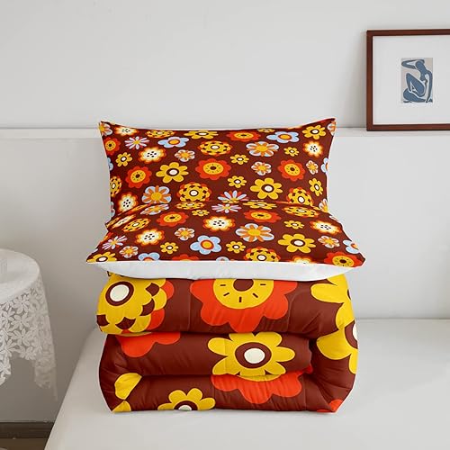 Miniatura 5 de Groovy Flower Power - Juego de edredón tamaño Queen, lindo juego de ropa de cama floral bohemio de los años 60 y 70, edredón hippie para niños,