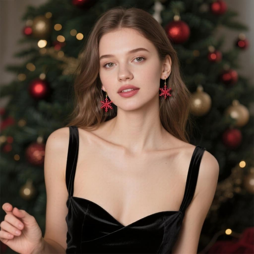 Christmas Snowflake Earrings for Women Shining Acrylic White Snowflake Dangle Earrings Glitter Lightweight Winter Earring Christmas New Year Party Decorations Holiday Jewelry Accessories - Image 3