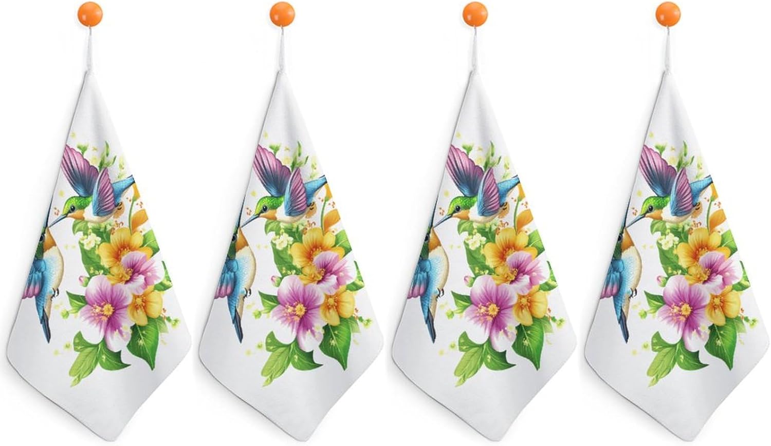 Hummingbirds Flowers Print Towel Hand Towels Decorative Towel for Bathroom Kitchen Shower Gym 4PCS