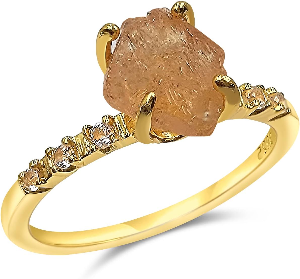 Real Raw Crystal Dainty Ring Yellow Gold Birthstone gift for sister daughter niece Christmas birthday Uniquelan Jewelry