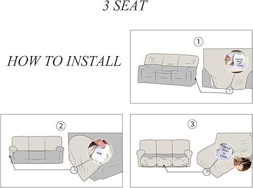 Miniatura 7 de JOKIVTOU Funda elástica de piel sintética para sofá reclinable de 123 asientos, con bolsillos laterales, impermeable, funda para sofá reclinable,
