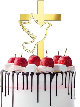 Golden Acrylic Dove and Peace Dove Cake Decorations - Elegant Christian Cake Topper Supplies