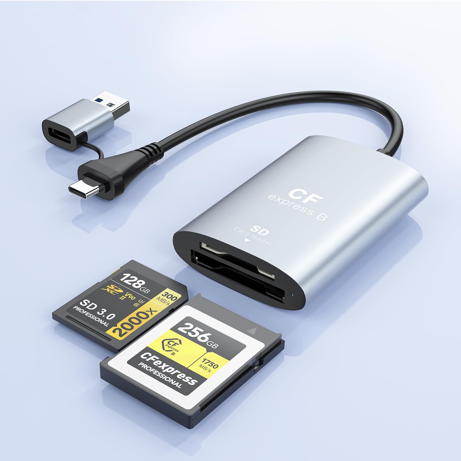 Lettore Di Schede 2 In 1 CFexpress Tipo B E SD – USB 3.1 (10 Gbps), Con Cavi USB-C E USB-A, Alluminio