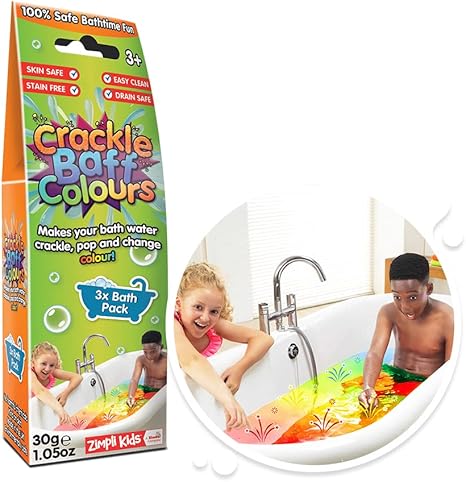 Zimpli Kids Baby & Toddler Toys,Bath Toys Crackle Baff Bath Toy from Zimpli Kids, 3 Bath Pack, Magically makes your water Crackle, Pop & Change Colour, Stocking Filler for Children, Xmas Gift, Pack of 3