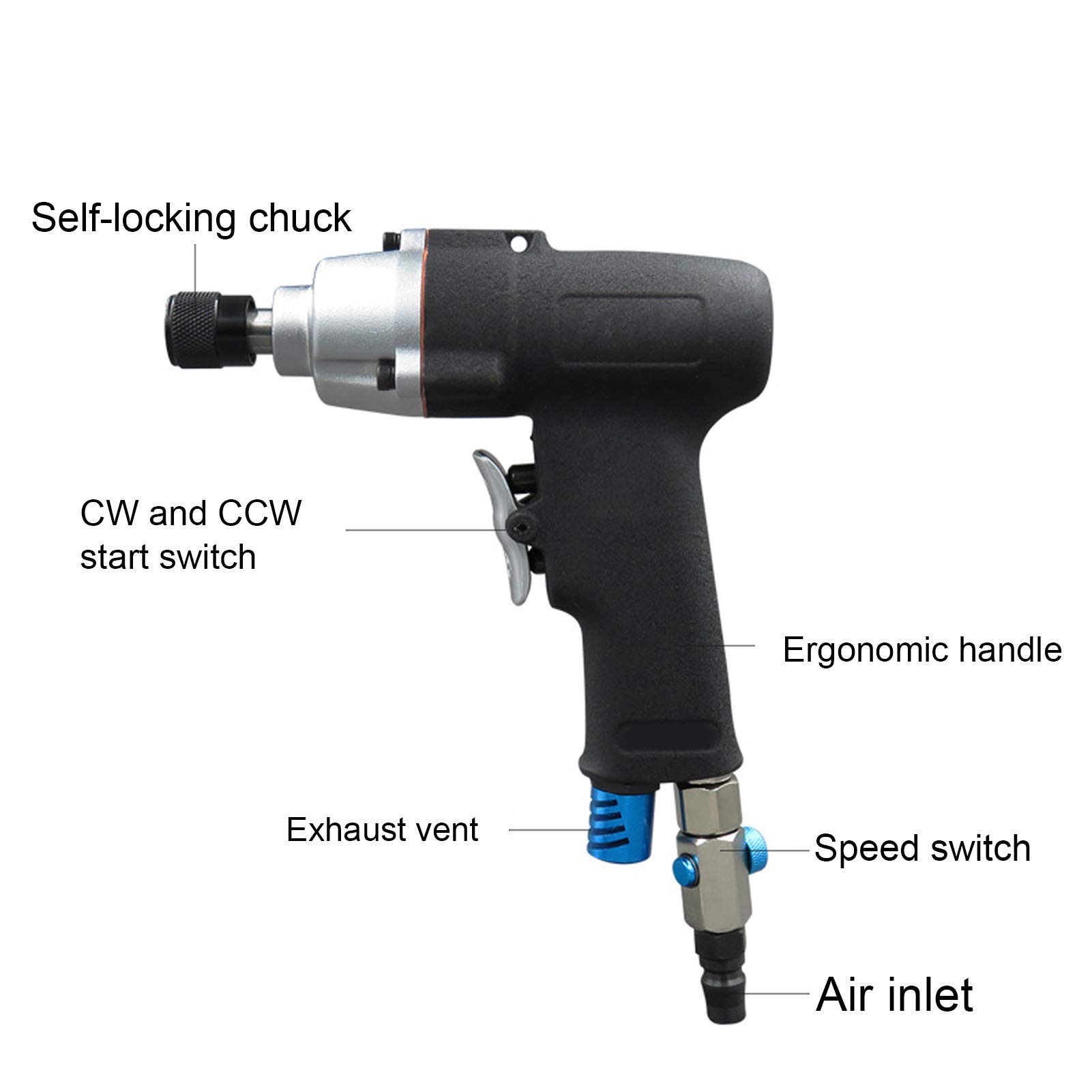 Cacciavite Pneumatico, YC 305P1 Cacciavite Pneumatico con Frizione a Doppio Martello Coppia 40N·m 12000 Giri/min per Assemblaggio di Mobili Progetti Elettromeccanici Fai da Te (Stile giapponese)