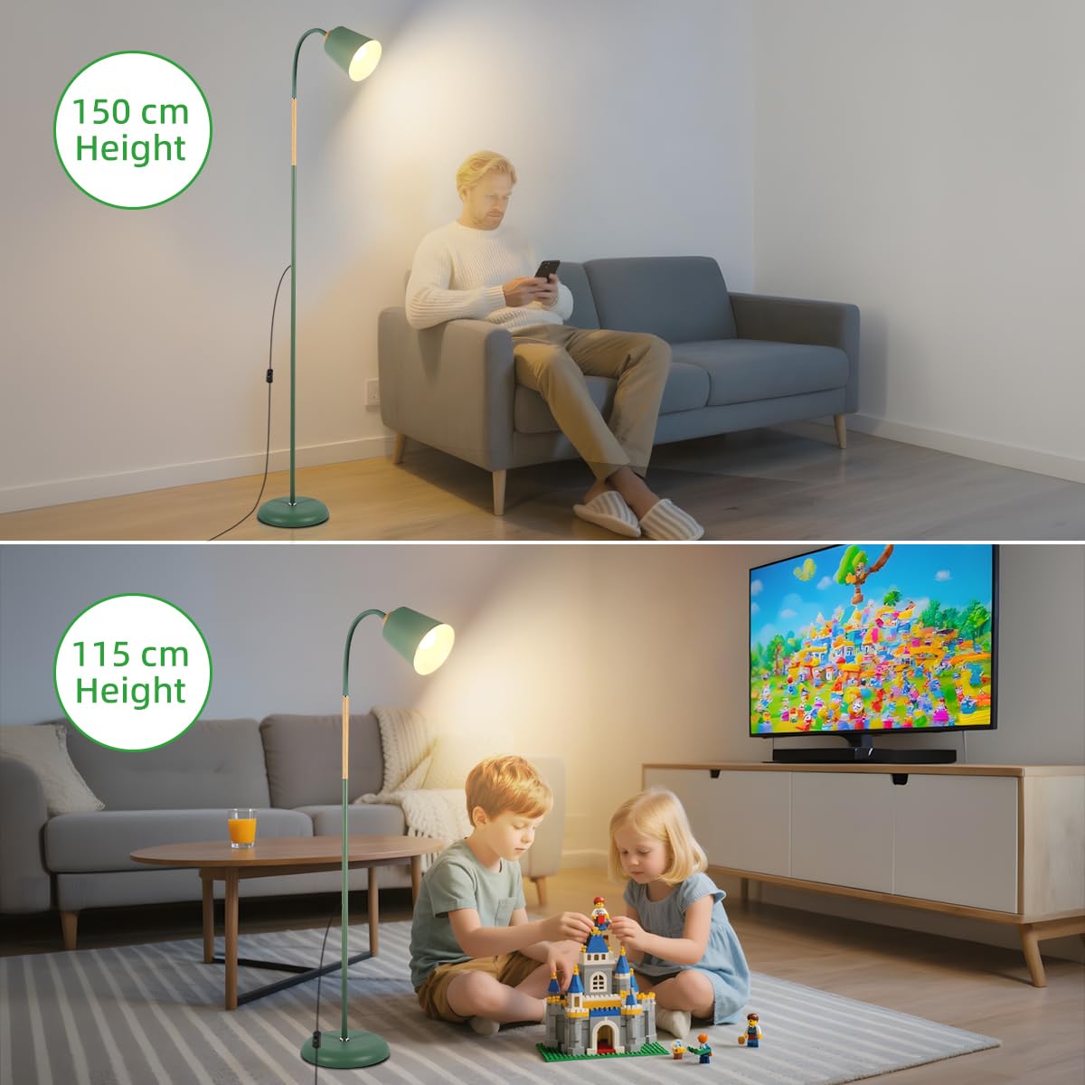 ANTENLICHT Lámpara de lectura de pie E27, casquillo máx. 60 W, lámpara de pie giratoria para salón, dormitorio, estudio, lámpara de pie nórdico con altura de 159 cm, verde (Sin bombilla)