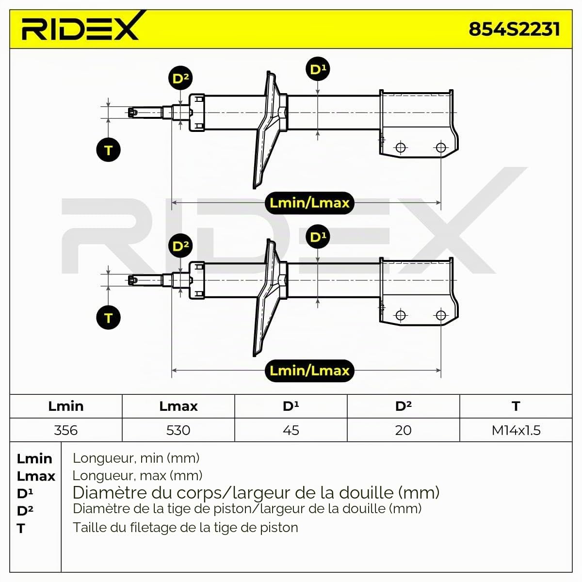 RIDEX 2x Amortisseur Avant 2x Jeu, Pression de gaz Compatible avec DACIA SANDERO, RENAULT Logan 1 Berline LS
